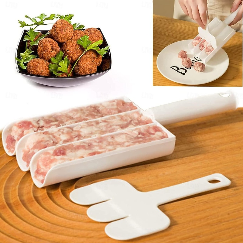 Creative Kitchen Triple Meatball Maker,Meat Baller Spoon with Cutting Spade,DIY Meatball Making Set,Home Cooking Tools for Quick Cooping Cookie Dough Or Sorbet