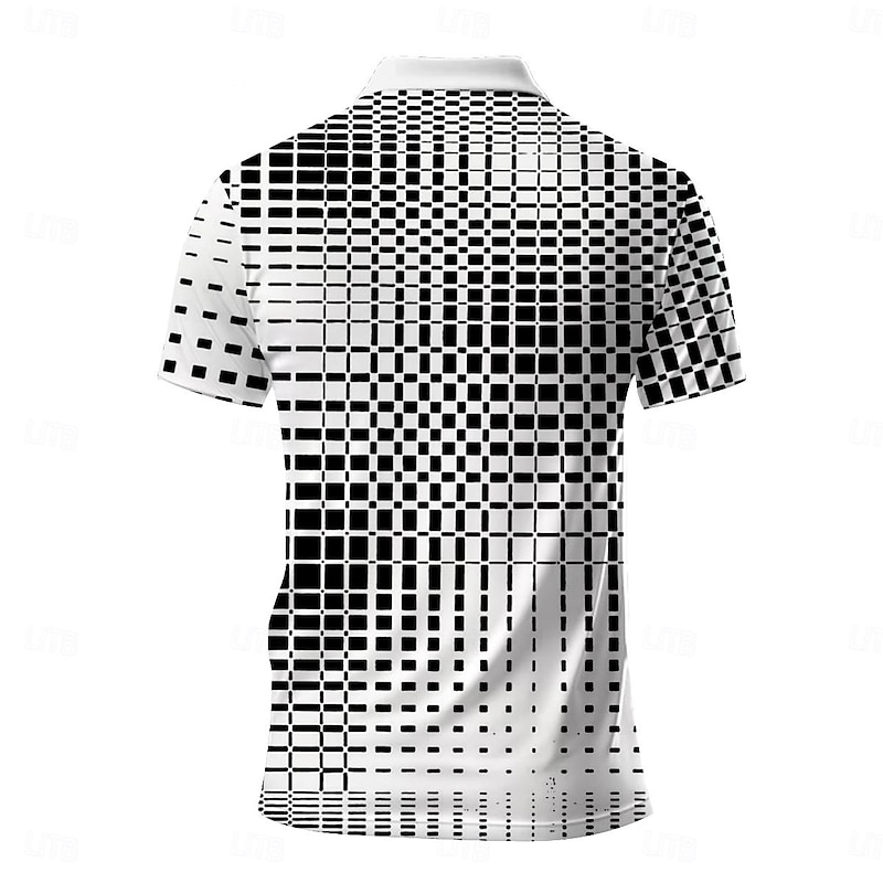 Men's Geometric Polo Shirts Golf Shirt Short Sleeve Polo Shirts Collared Shirts Business Casual WorkWear Formal Wear Festival Wear Buttons 3D Print Summer Black White3