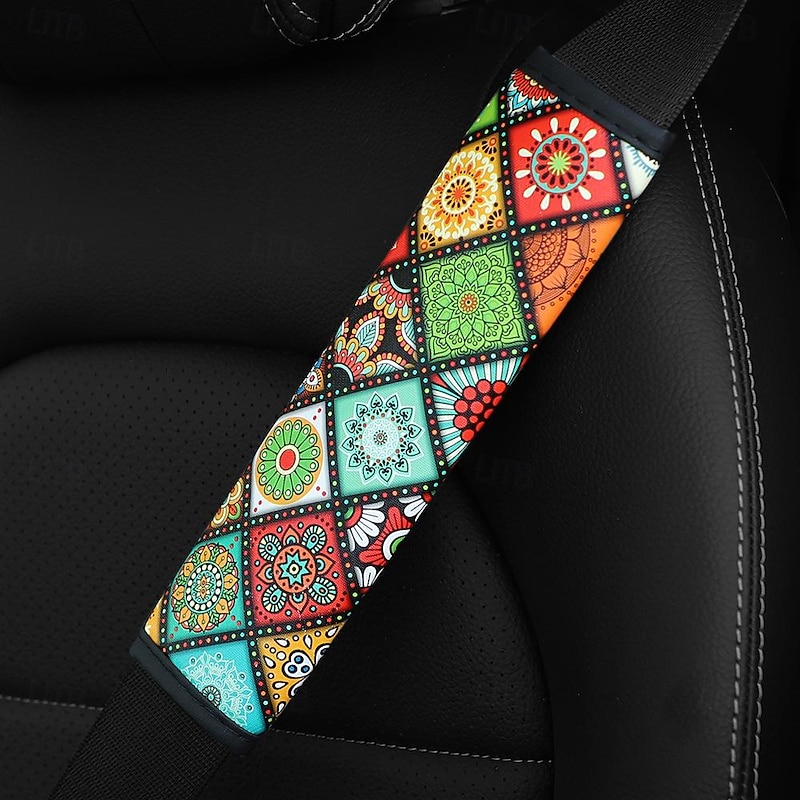 FYAUTOPER  1PCS Color glass printed leather version Four seasons car seat belt shoulder cover protective cover 1PCS