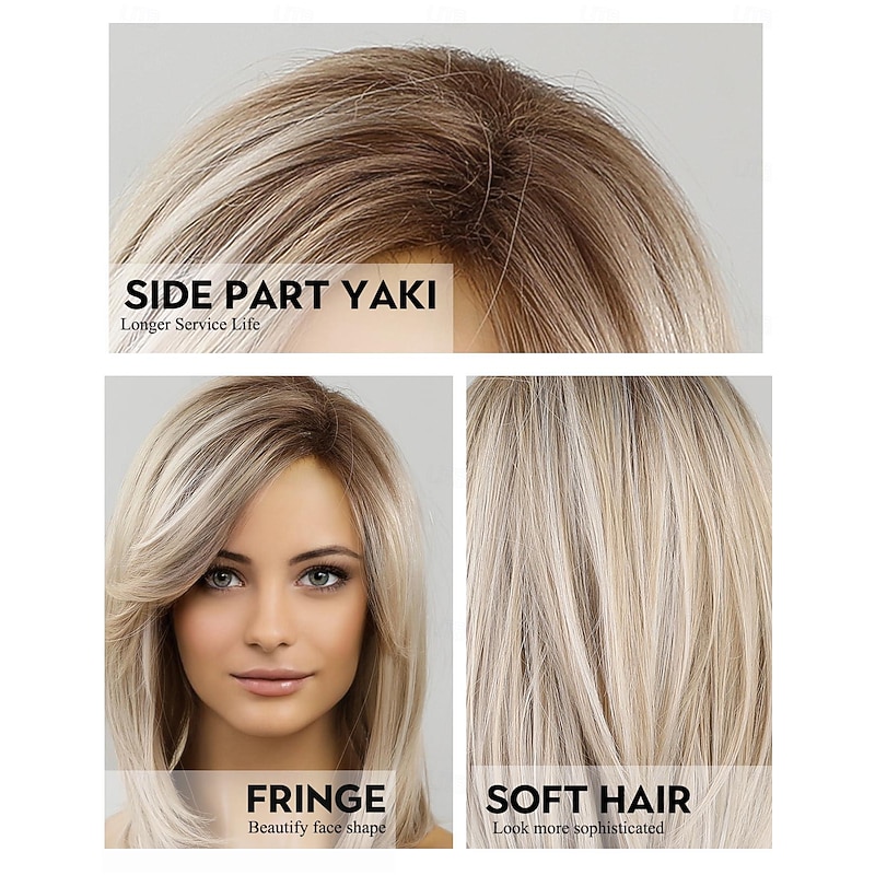 Shoulder Length Bob Wigs for Women Side Parting Short Blonde Natural Looking Heat Resistant Synthetic Wigs4