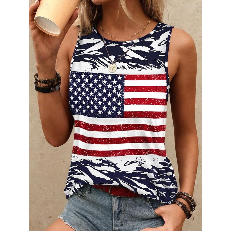 Women's Patriotic  Camisole Tank Top Flag USA Stylish Sleeveless Crew Neck Regular Tops Daily Navy Blue Summer
