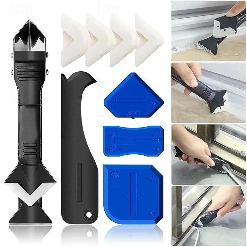 10pcs/set Silicone Caulking Tools Glass Glue Angle Scraper Stainless Steelhead Caulk Remover and Sealant Scraper for Kitchen Bathroom Window and Frames Sealant Seals