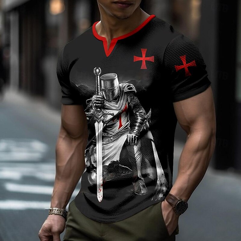 Men's Graphic Templar Cross Knights Templar T Shirt Short Sleeve T shirt 3D Print Crew Neck Shirt Vacation Sports Fashion Vacation Party Street Black Brown Summer Spring Clothing Apparel S M L XL XXL