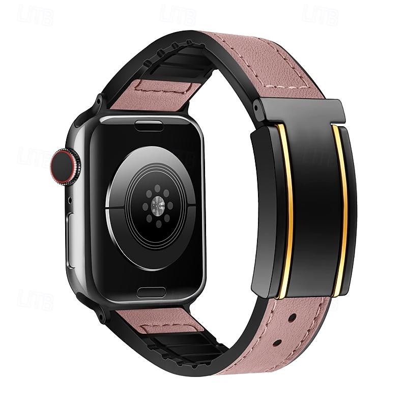 Leather Band Compatible with Apple Watch band 38mm 40mm 41mm 42mm 44mm 45mm 49mm Rugged Two Tone Luxury Genuine Leather Strap Replacement Wristband for iwatch Ultra 2 Series 9 8 7 SE 6 5 4 3 2 12