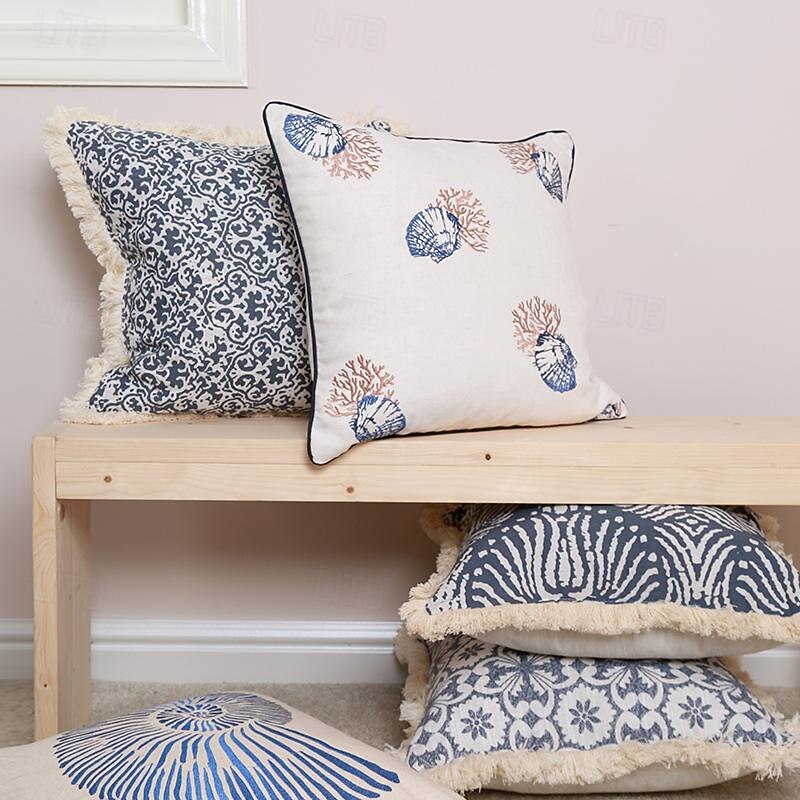 Oceanic Tassel Decorative Toss Pillows Cover 1PC Soft Square Cushion Case Pillowcase for Bedroom Livingroom Sofa Couch Chair Sea Turtle2