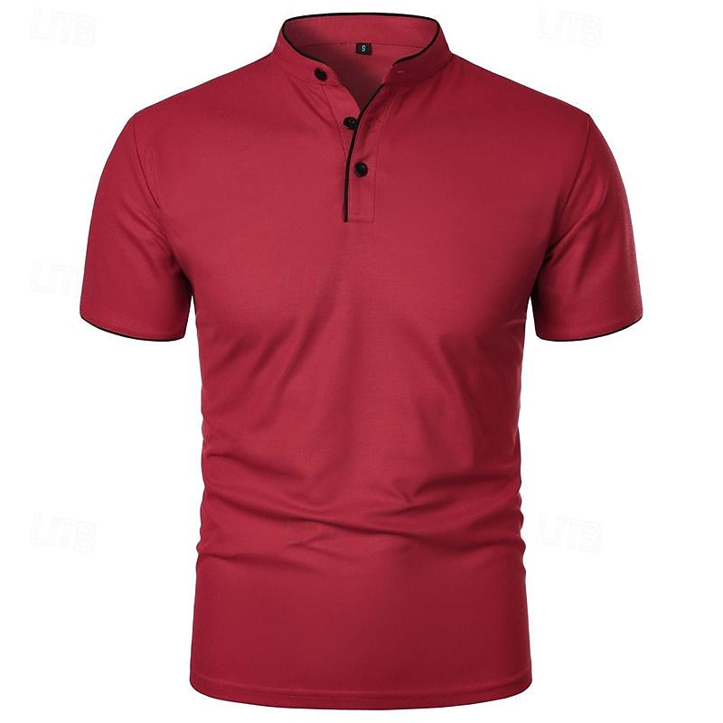 Men's Golf Shirt Golf Polos Shirts Work Casual Stand Collar Short Sleeve Basic Modern Color Block Patchwork Buttons Spring & Summer Regular Fit Wine Black White Pink Navy Blue Green Golf Shirt2