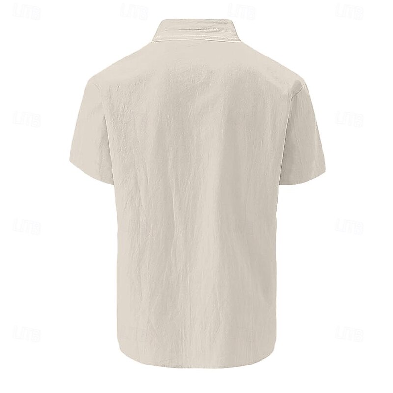 Men's Shirt Linen Shirt Summer Shirt Beach Wear Summer Hawaiian Shirt Button Up Shirt Solid Color Vacation Curise White Pink Blue Beige Short Sleeve Fold-over Collar Spring & Summer Clothing Apparel2