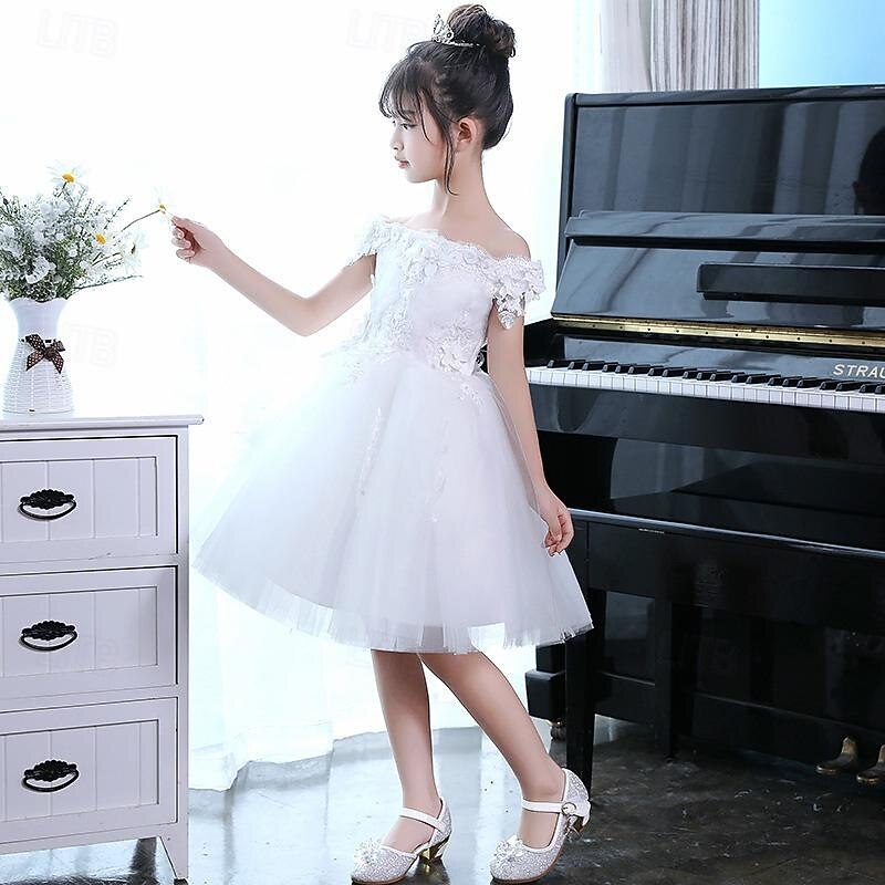 Toddler Girls' Flower Girl Dress Party Dress Sequin 3/4 Length Sleeve Performance Wedding Party Mesh Cute Princess Polyester Above Knee Sheath Dress Tulle Dress Summer Spring Fall 3-7 Years White2