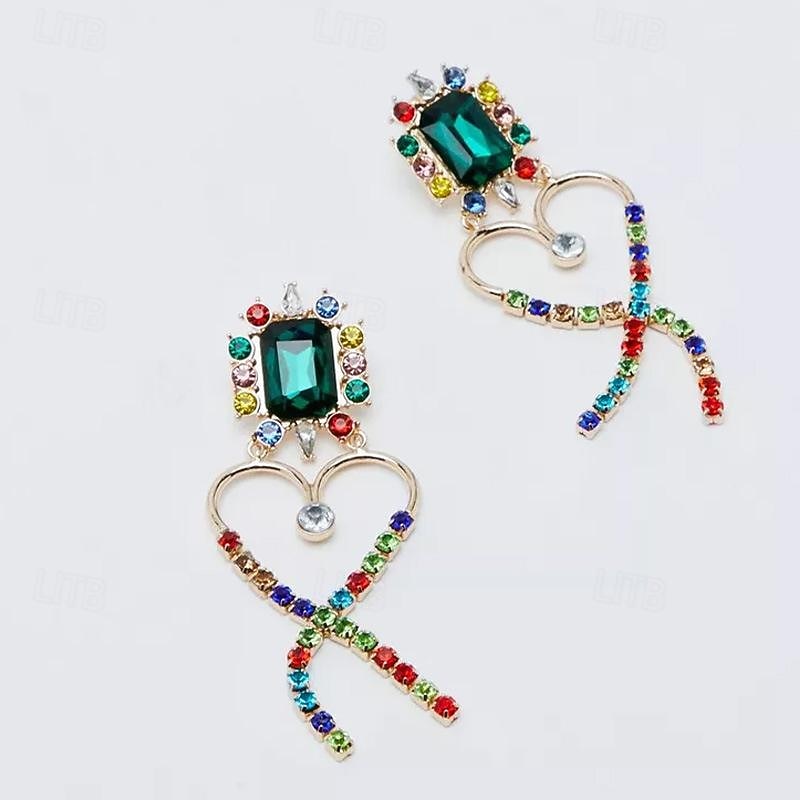 Women's Hoop Earrings Geometrical Precious Elegant Sweet Imitation Diamond Earrings Jewelry Green For Wedding Party Daily 1 Pair3