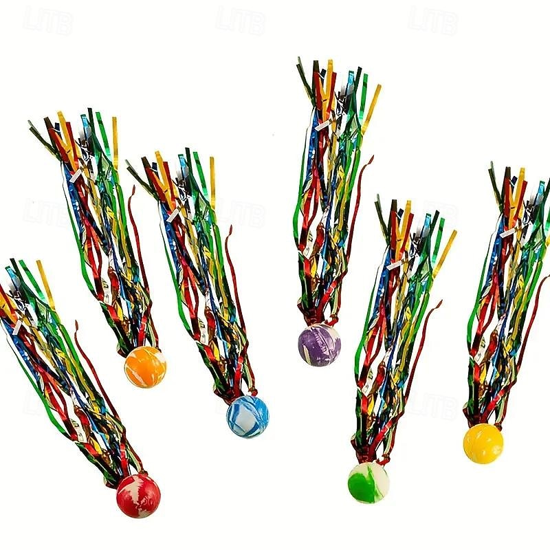 Bulk Set Of 40 Bouncy Super Balls With Colorful Streamers Birthday Party Favors Goodie Bag Fillers Random Colors4