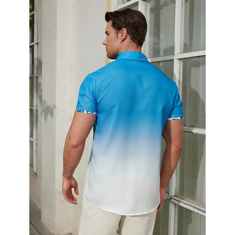 Men's Gradient Tropical Flowers Shirt Summer Hawaiian Shirt Aloha Shirt Short Sleeve Shirt Turndown Casual Outdoor Street Casual Daily Yellow Pink Blue S M L2