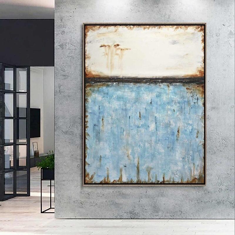 Abstract Skyline Painting hand painted Extra large wall art pain ting handmade blue landscape painting on canvas large wall art blue abstract mordern painting for Bedroom Living room painting2