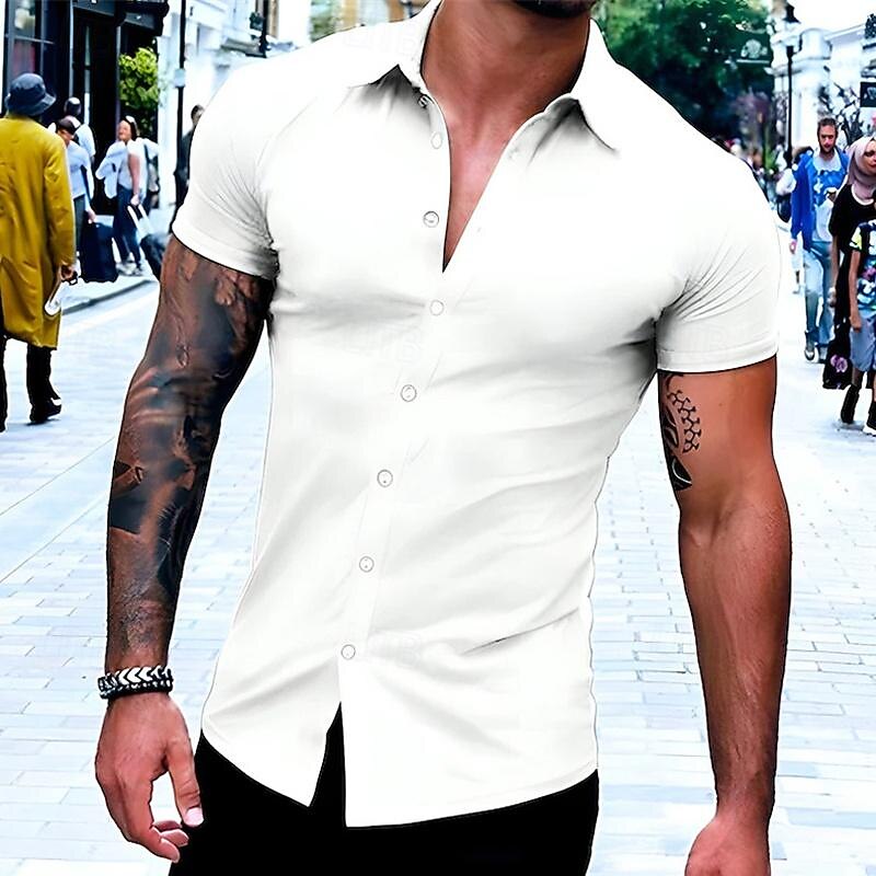 Men's Shirt Summer Shirt Casual Shirt Beach Shirt Button Up Shirt Black White Red Navy Blue Short Sleeve Plain Lapel Vacation Hawaiian Clothing Apparel Polyester Fashion Casual Comfortable2