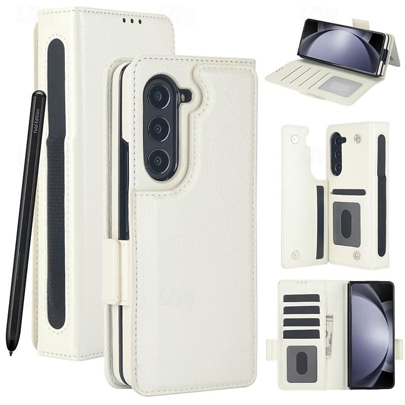 Phone Case For Samsung Galaxy Z Fold 7 Z Fold 6 Z Fold 5 Z Fold 4 Z Fold 3 Back Cover with Stand Holder with Pen Slot Holder Card Slot Retro PC PU Leather2