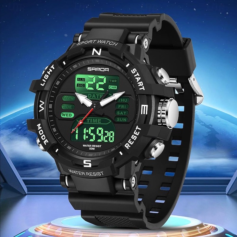 SANDA Men Digital Watch Outdoor Sports Fashion Wristwatch Luminous Stopwatch Alarm Clock Countdown TPU Watch3