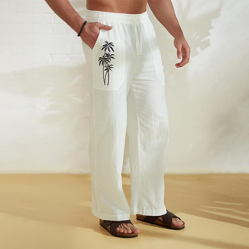 Men's Cotton Pants Hawaiian Bottoms Coconut Tree Graphic Prints Trousers Summer Pants Beach Pants Drawstring Elastic Wais Casual Daily Holiday Streetwear3