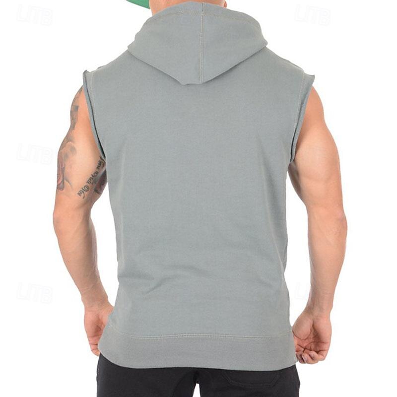 Men's Tank Top Vest Top Undershirt Sleeveless Shirt Sleeveless Hooded Spring & Summer Plain Fashion Designer Basic Front Pocket Vacation Street Going out Black Army Green Gray Top Tee for Men2