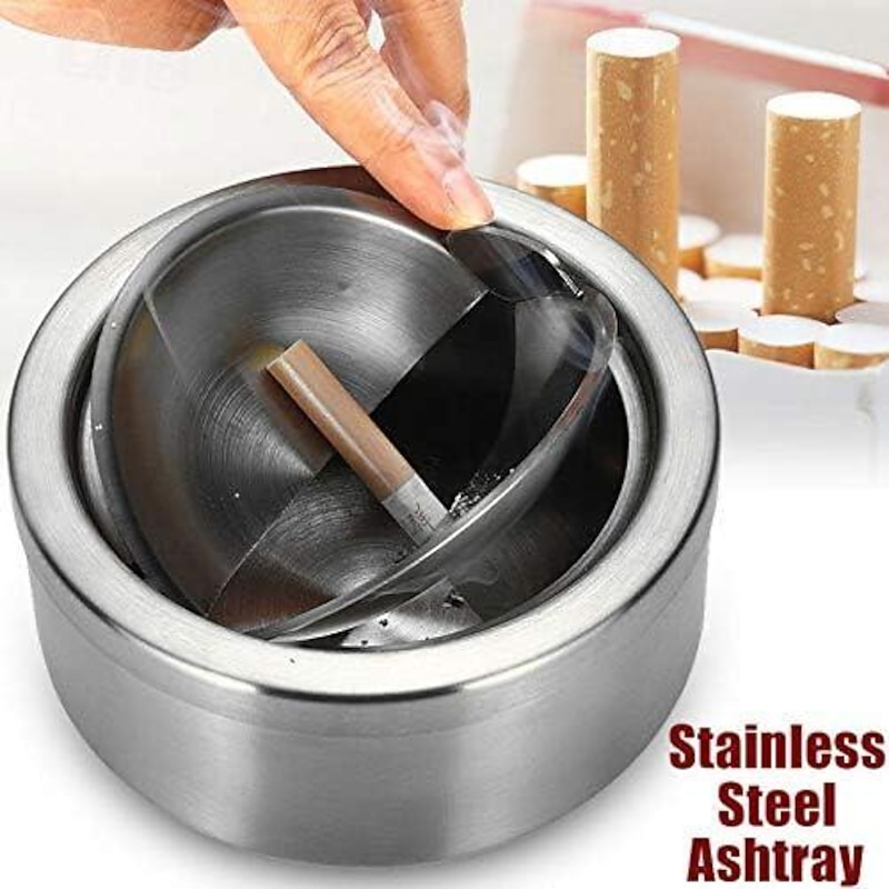 Round Push Down Ashtray Stainless Steel Ash Container Pocket Ashtray Outdoor Tabletop Ashtrays Decorative Wind Resistant Cigarette Ash Holder Desktop Ornament for Home Bar