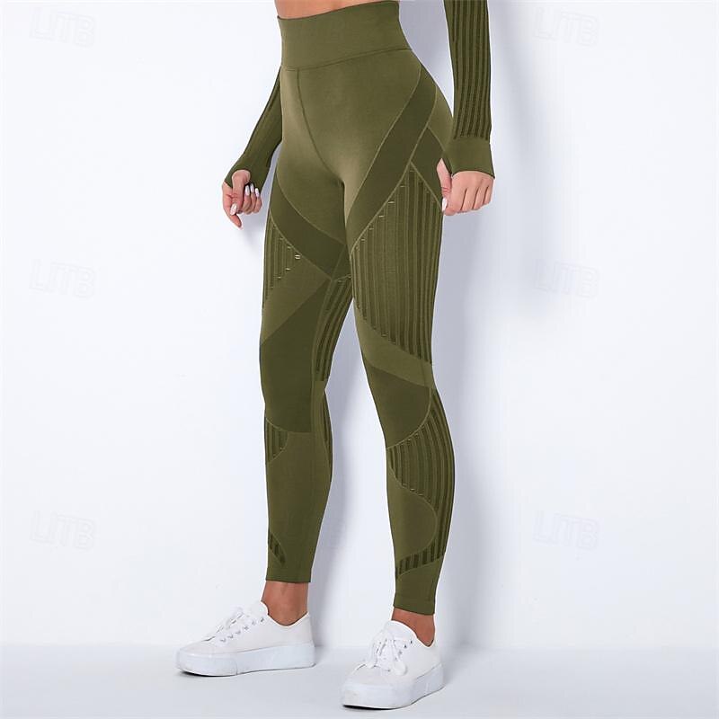 Women's Yoga Pants Yoga Leggings Patchwork Mesh High Waist Pilates Gym Workout Workout Tights Color Block Dark Grey Black Army Green Spandex Sports Activewear Stretchy Slim3