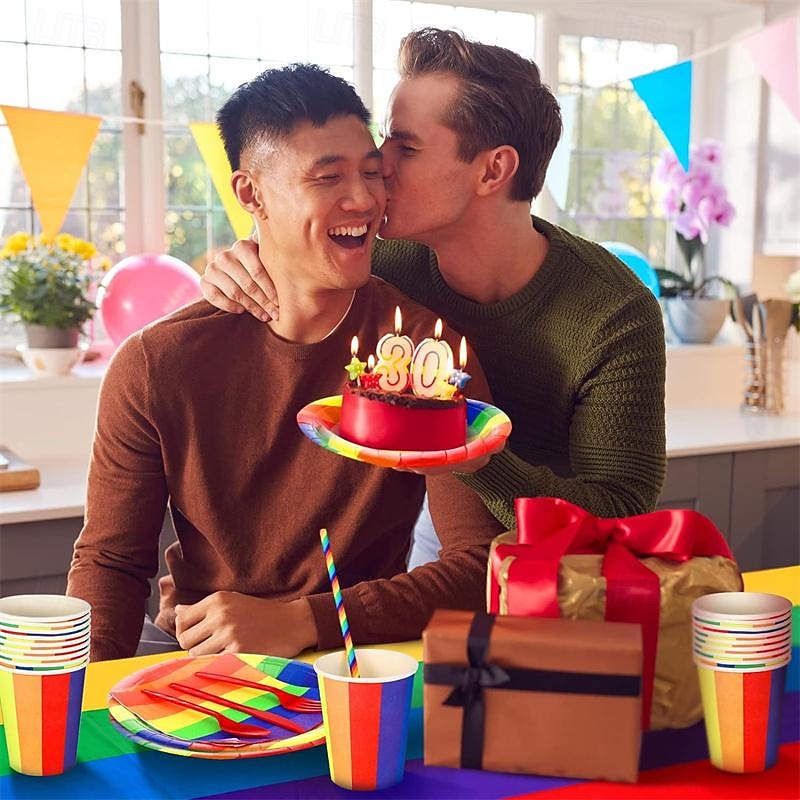 LGBT June Rainbow Party Disposable Paper Plate Set Colorful Stripe Party Disposable Tableware3