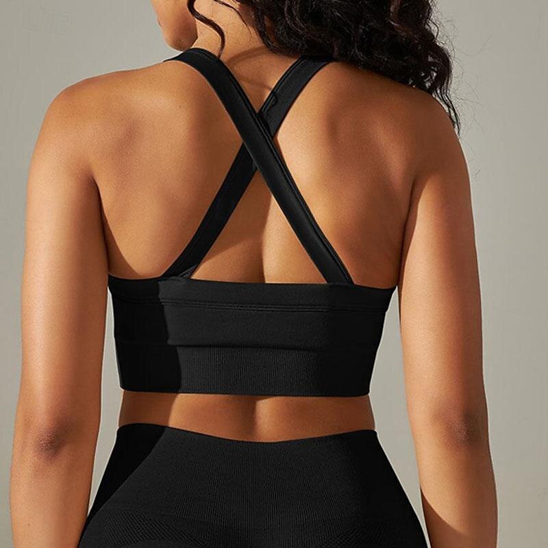 Women's Light Support Sports Bra Running Bra Open Back Cross Back Bra Top Padded Fitness Leisure Sports Running Breathable Lightweight Soft Black White Dark Gray Solid Colored4