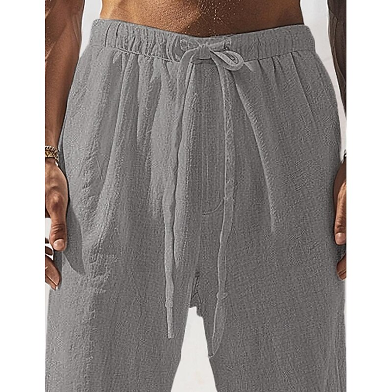 Men's Linen Pants Trousers Summer Pants Front Pocket Straight Leg Plain Comfort Breathable Full Length Casual Daily Holiday Fashion Basic Black White2