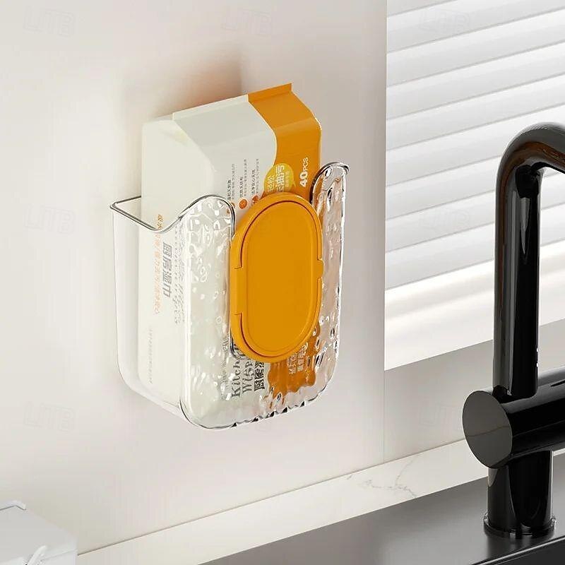 Wall Mounted Tissue Box, Kitchen Wipes Storage Box, No Punching Self-Adhesive Wall-Mounted Toilet Paper Holder4
