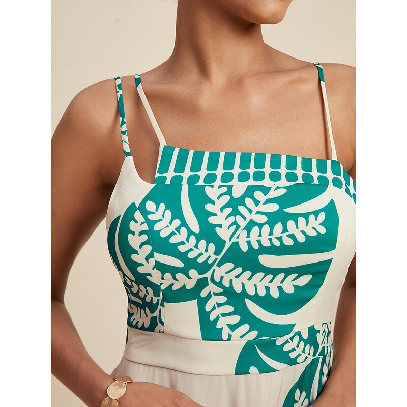 Satin Palm Leaf One Shoulder Maxi Dress3