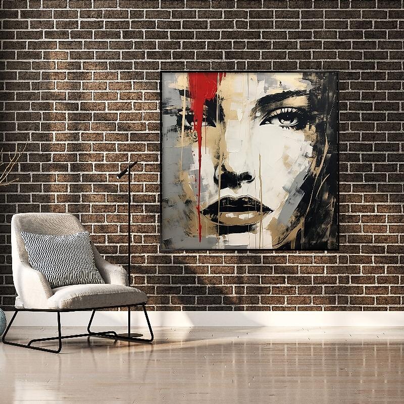 Hand painted Woman Face Red Gray Gold Black oil painting 100% Hand Painted Textured face Painting Acrylic Abstract Oil Painting Wall Decor painting for Living Room Office decoration3