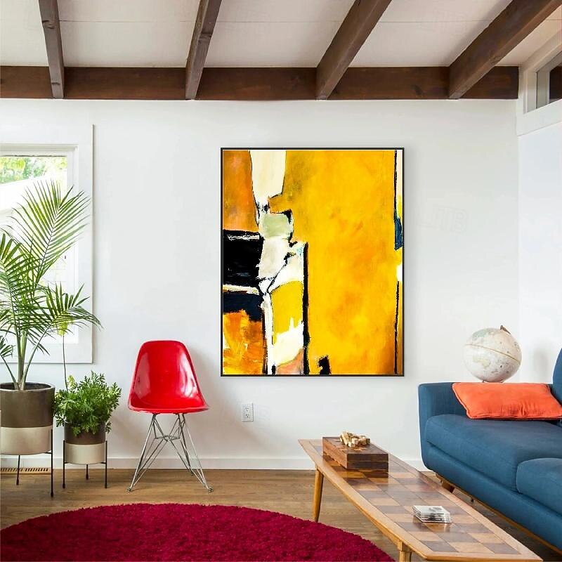 Yellow Abstract Painting on Canvas hand painted 3D Textured abstract oil painting handmade Wall Art Boho painting Modern Canvas Art painting for Living Room Decor  Home Decor Hotel Art Piece4