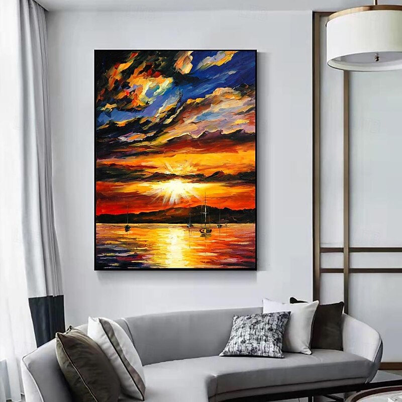 Handmade Oil Painting Canvas Wall Art Decoration Abstract Ocean Sunset Glow Landscape for Home Decor Rolled Frameless Unstretched Painting4