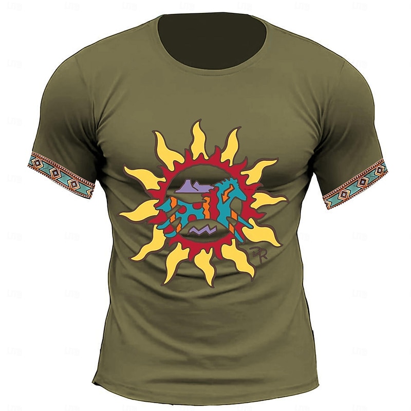 Men's Tribal Bandana Print T Shirt Short Sleeve T shirt Crew Neck Shirt Sports Classic Casual Vacation Street Black Army Green Summer Spring Clothing Apparel S M L XL XXL 3XL4