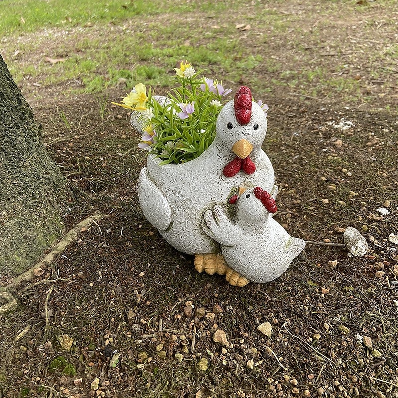 Charming Hen & Chick Resin Planter - Creative Animal-Shaped Garden Decor, Perfect For Outdoor, Balcony, Or Home Display3