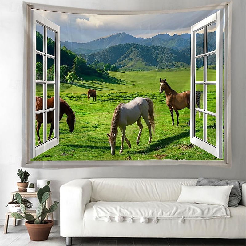 Window Animals Bear Hanging Tapestry Wall Art Large Tapestry Mural Decor Photograph Backdrop Blanket Curtain Home Bedroom Living Room Decoration4