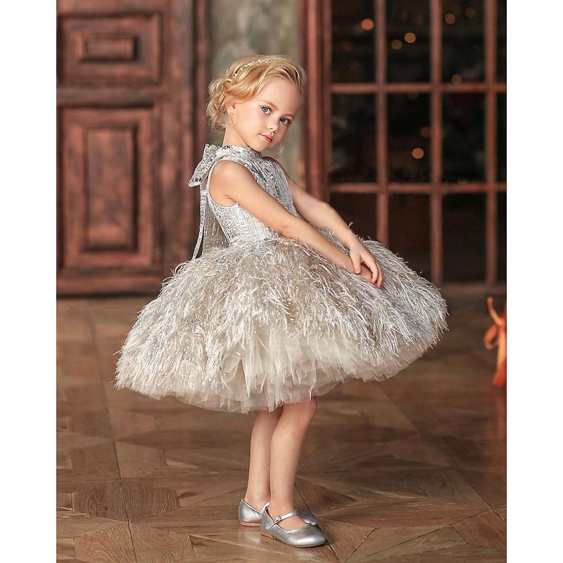 Toddler Girls' Party Dress Sequin Sleeveless Performance Mesh Cute Princess Polyester Above Knee Sheath Dress Tulle Dress Summer Spring Fall 3-7 Years Champagne Pink2
