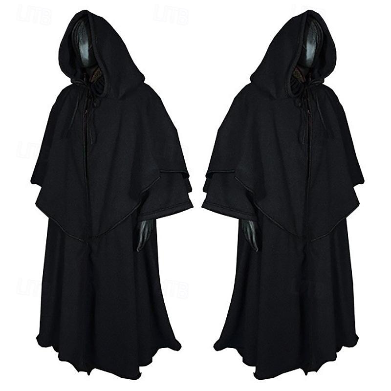 Retro Vintage Punk & Gothic Medieval Hooded Cloak Shawls Ranger Elven Solid Colored Fancy Dress Men's Women's Viking Fantasy Halloween Carnival Masquerade Party / Evening Adults' Cloak3