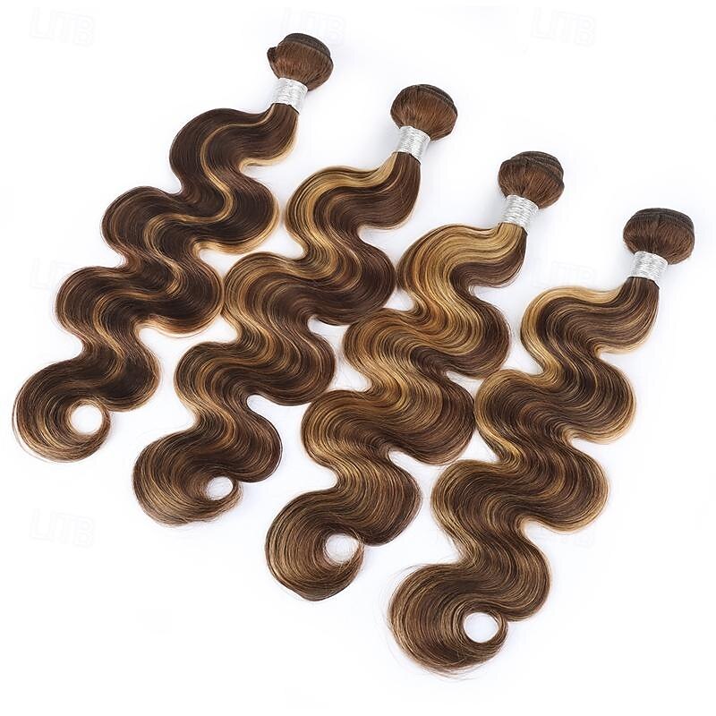 P4/27 Highlight Body Wave Bundles 100% Human Hair Bundles Brown Brazilian Hair Weave Bundle 10-28 inch 3 Remy Hair Bundles3
