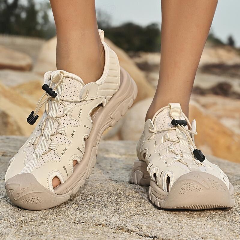 Men's Sandals Flat Sandals Leather Breathable Comfortable Slip Resistant Lace-up Black Green Beige