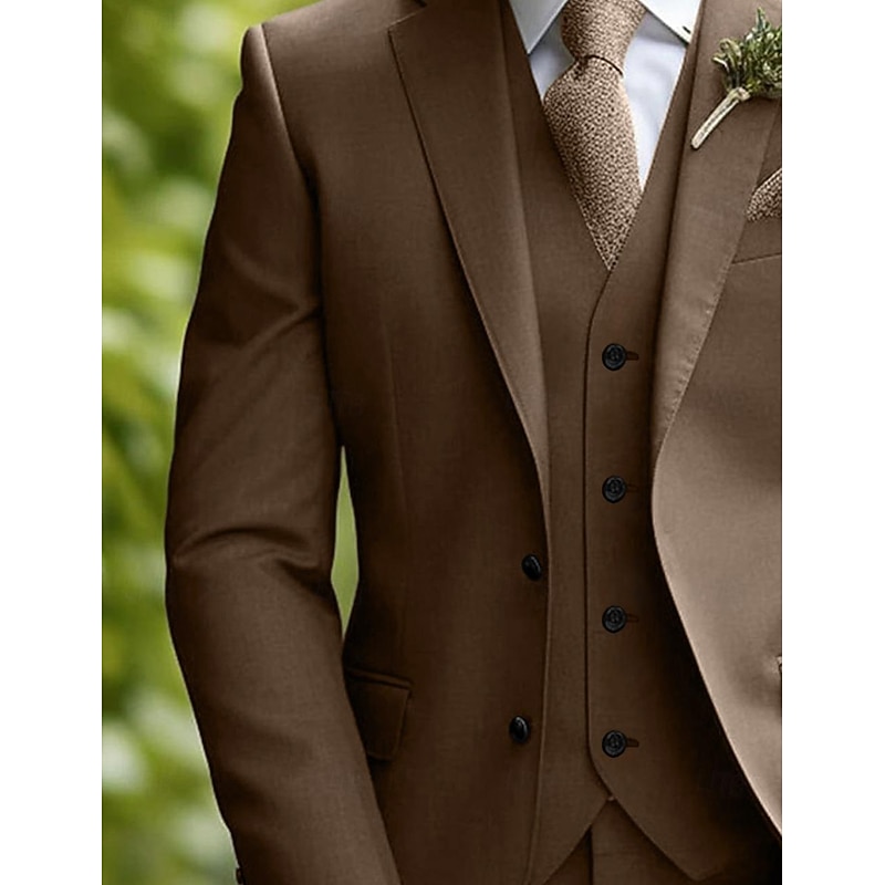 Men's Wedding Suits Notch Burgundy Khaki Daily Business Solid Colored Slim Fit 3 Piece Single Breasted Two-buttons2