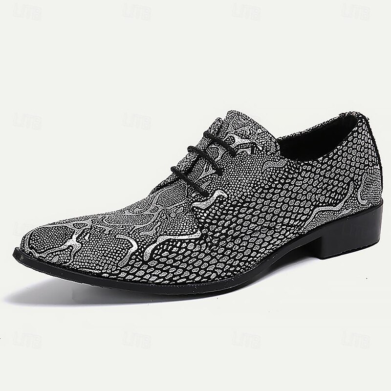 Men's Dress Shoes Printed Oxfords Snakeskin Shoes Leather Italian Full-Grain Cowhide Comfortable Slip Resistant Lace-up Black3