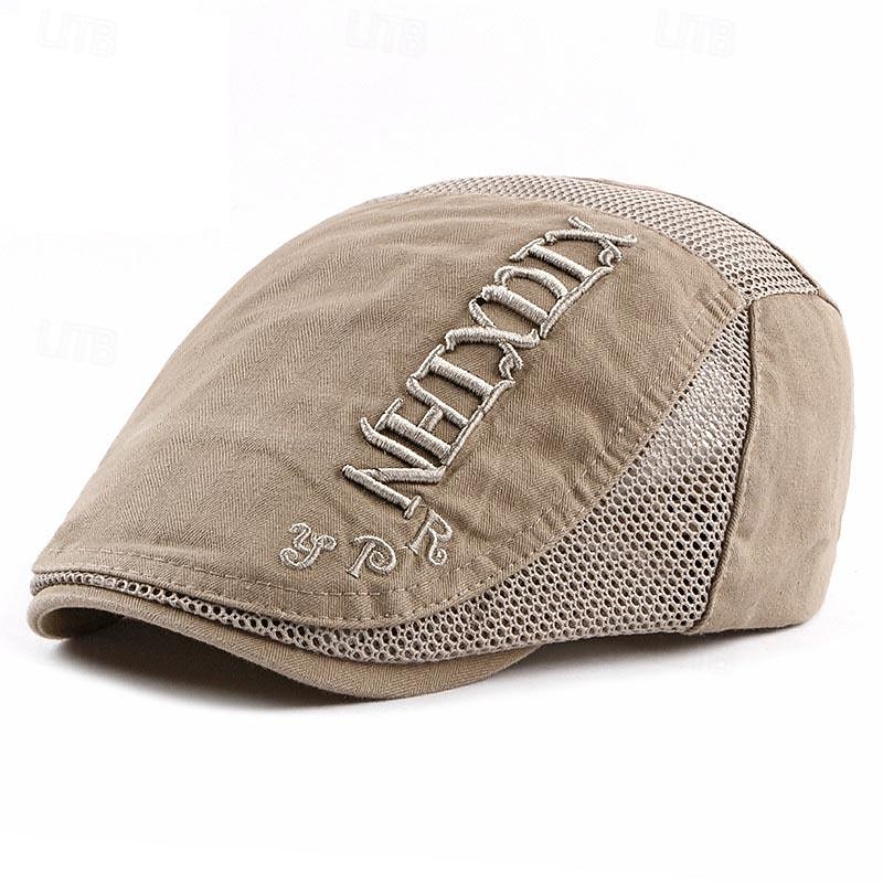 Men's Flat Cap Ascot Hat Newsboy Hat Black khaki Polyester Embroidery Fashion Casual Street Daily Color Block Letter Adjustable Sunscreen Breathable2