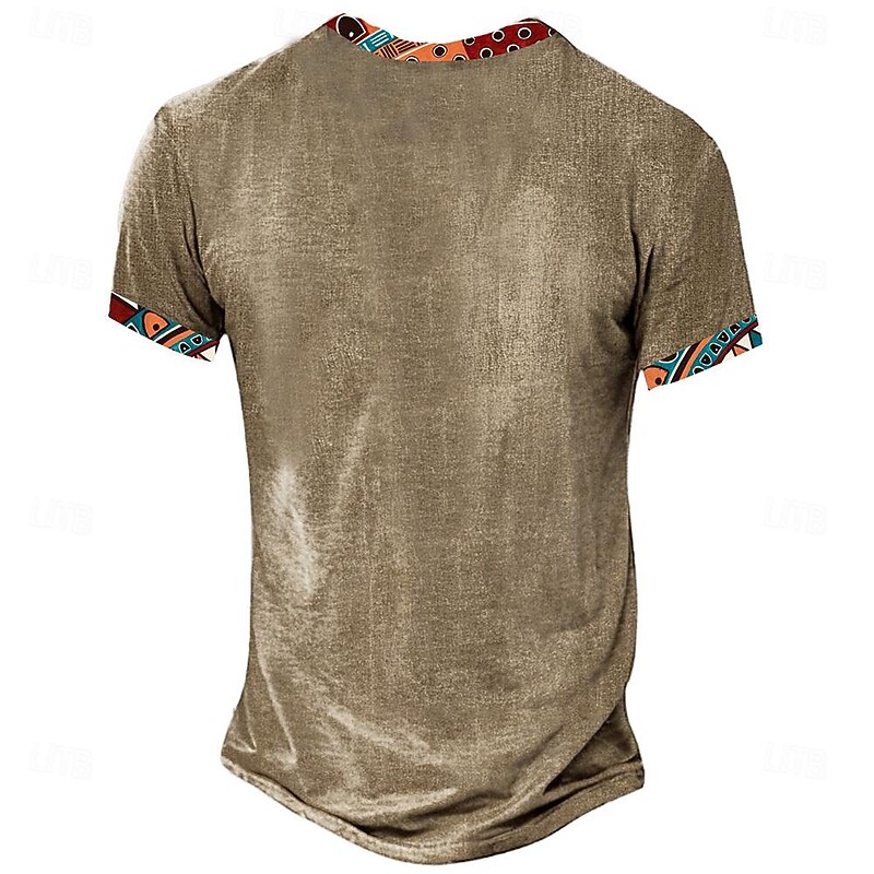 Men's Tribal Bandana Print T Shirt Henley Shirt Short Sleeve 3D Print Designer Ethnic Casual Daily Summer Spring Yellow Brown Green Standing Collar Henley T-Shirt2