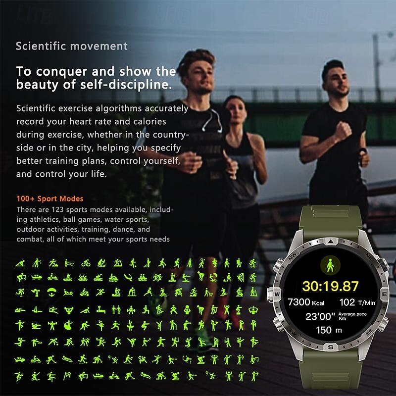 Alloy Outdoor Sports Smartwatch Men Compass 1.6inch 360*360 HD Screen Bluetooth Call Health Monitoring Smart Watch Man3