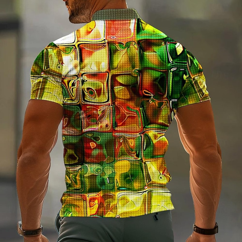 Men's Graphic Waffle Polo Shirts Golf Shirt Short Sleeve Polo Shirts Collared Shirts Vacation Wear Rave Wear Party Outfits Buttons 3D Print Summer Spring Orange2