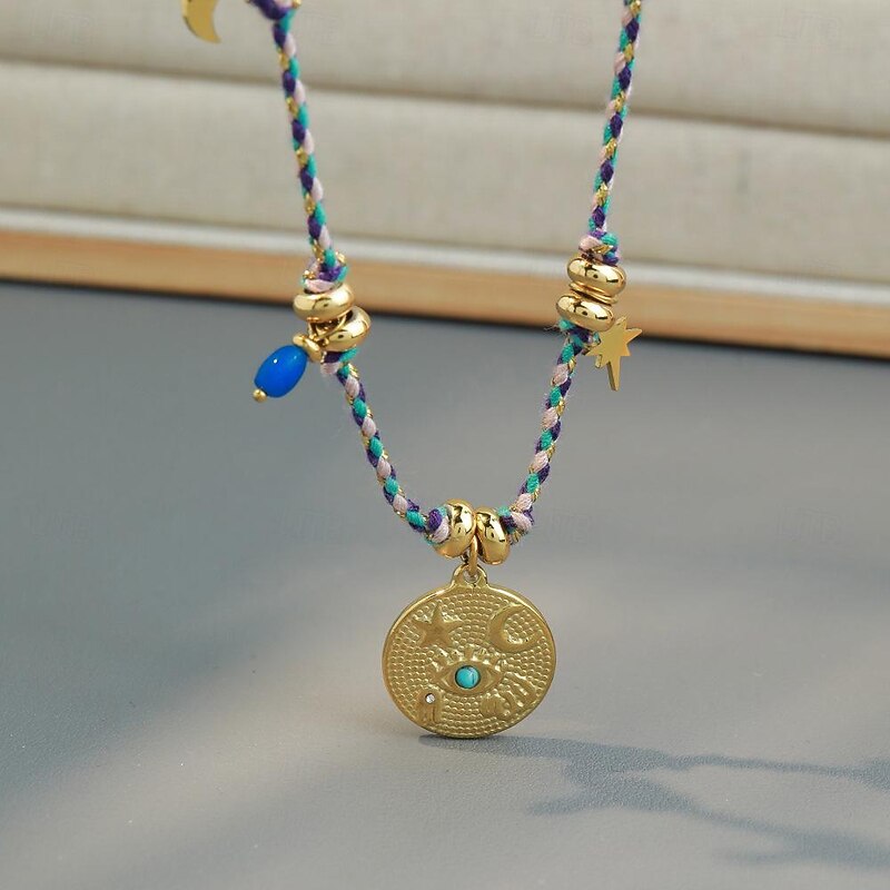 Colorful Bohemian Round Pendant Braided Rope  Necklace4