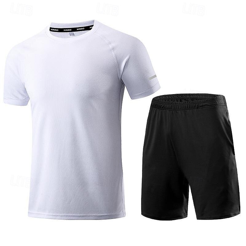 Men's Running T-Shirt 2 Pack Short Sleeve Tee Tshirt Casual Athleisure Solid Colored Quick Dry Soft Breathable Gym Workout Walking Jogging Sportswear Activewear Hemp gray Black White4