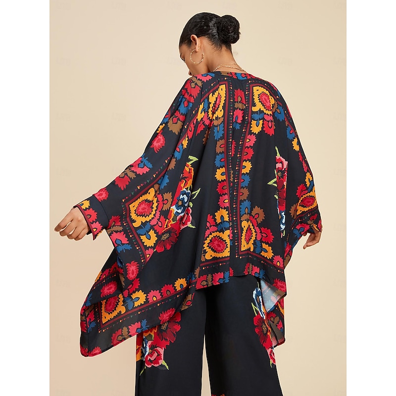 Women's Top Chiffon Floral Print Lapel Ethnic Style Casual Vacation Spring Fall2