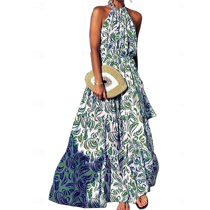 Women's Casual Dress Swing Dress Floral Print Halter Neck Long Dress Maxi Dress Stylish Casual Daily Date Sleeveless Summer4
