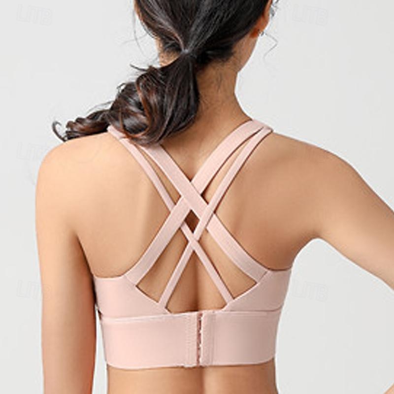 Women's Light Support Sports Bra Running Bra Open Back Cross Back Bra Top Padded Fitness Leisure Sports Running Breathable Lightweight Soft Black Pink Blue Solid Colored4