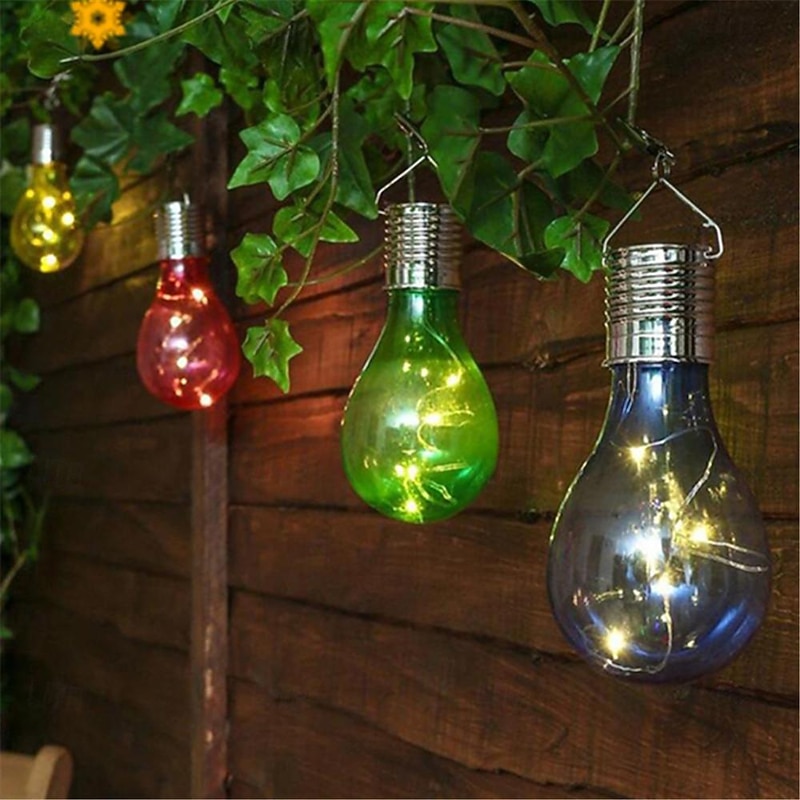 Portable Solar Light Bulbs Outdoor Waterproof Garden Camping Hanging LED Light Lamp Bulb Globe Hanging Lights for Home Yard Christmas Party Holiday Decorations